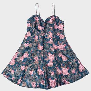 Vintage Victoria's Secret Rose Floral Chemise Slip - Pink and Blue